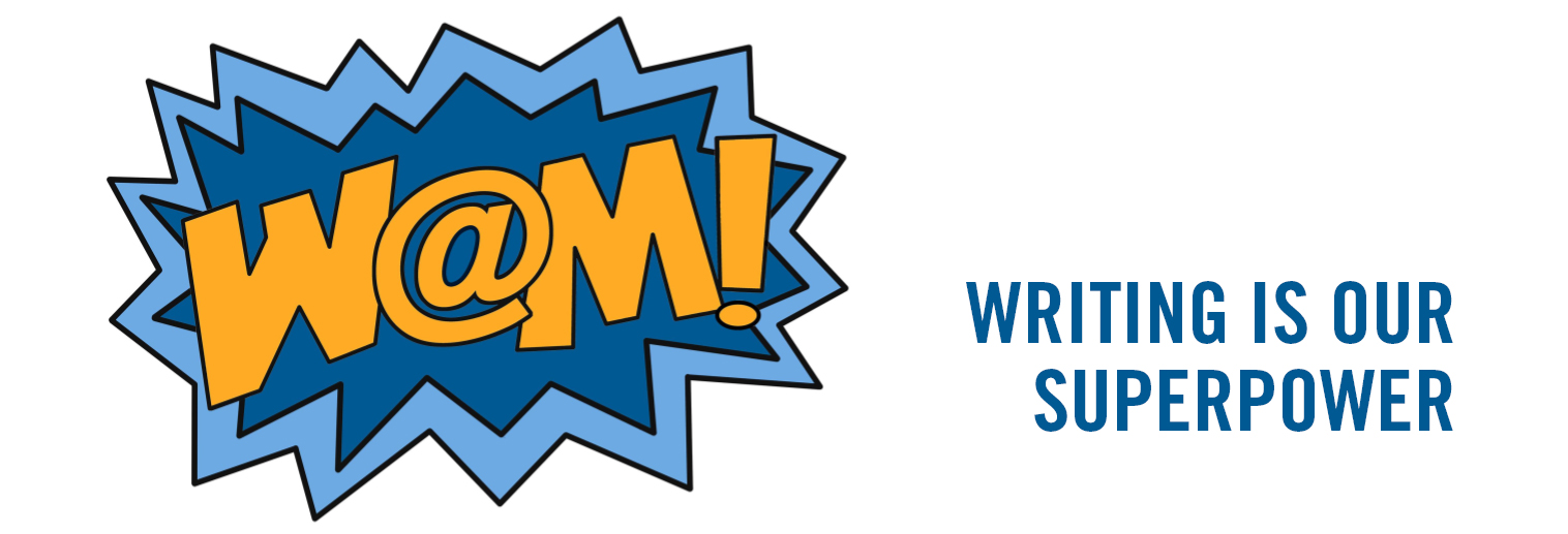 Writing at Moravian Blue and Yellow Graphic with writing is our superpower tagline