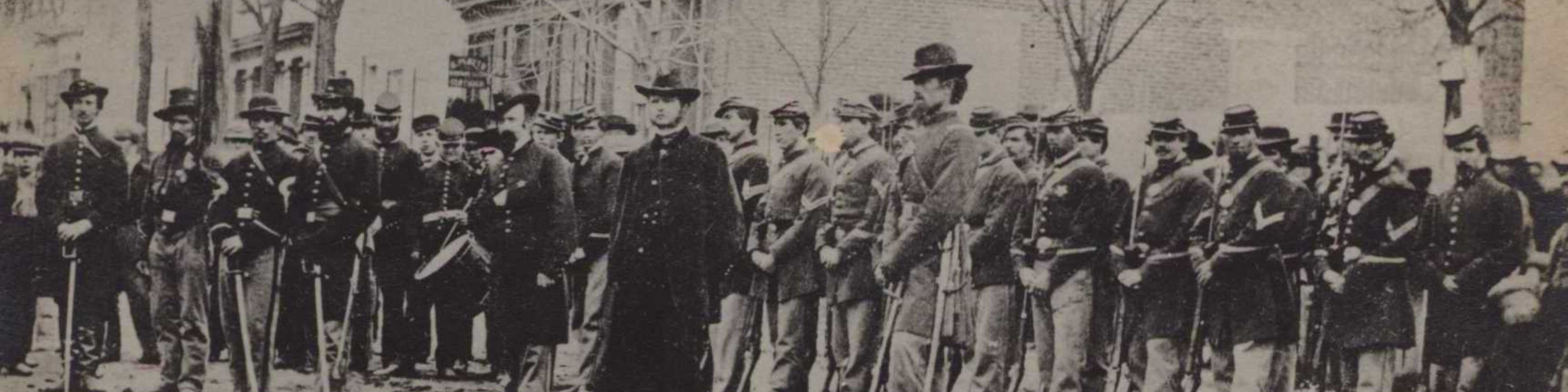 Image of Civil War Soldiers gathered on Broad Street, Bethlehem
