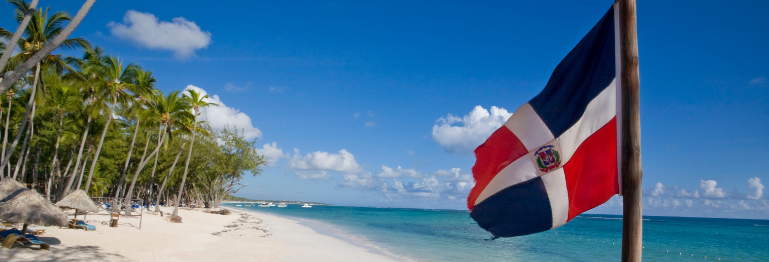Beach with Dominican flag