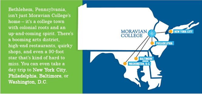 Moravian University is located in Bethlehem, Pennsylvania on the east coast of the United States.