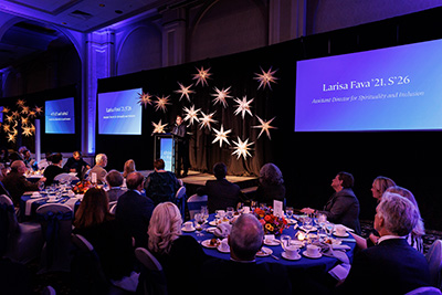 Larisa Fava ’21, S’26 addresses crowd