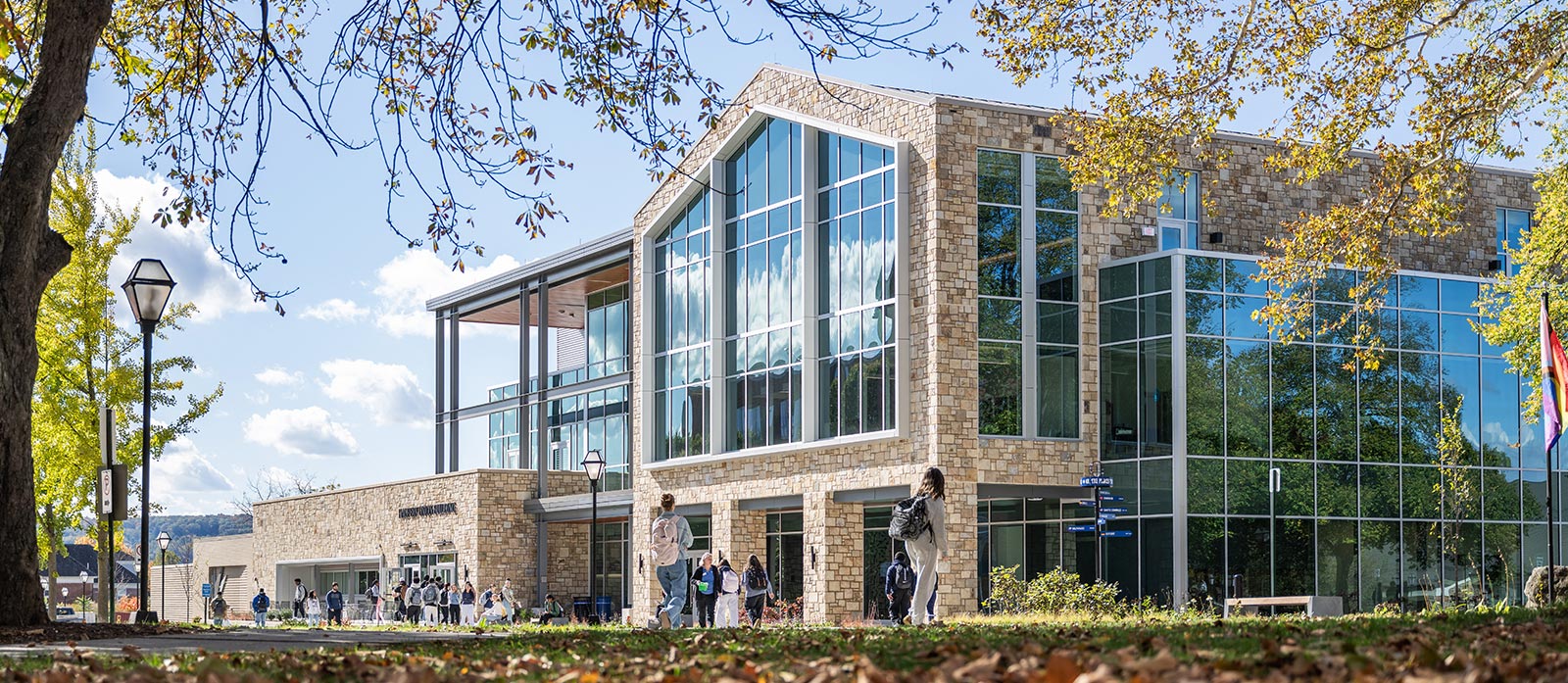 Students walking outside of the HUB