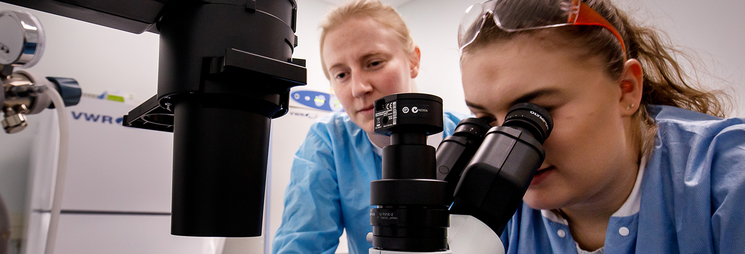 Kaitlyn Nemes looking into microscope