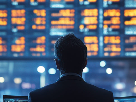 Trader standing in front of board