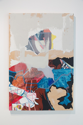 &quot;A spectacle and nothing strange a single hurt color and an arrangement to a system of pointing,&quot; 2015, Oil and acrylic on paper on panel, 24” x 36”