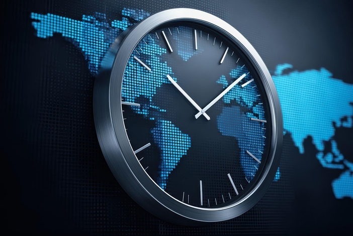Clock over a global map