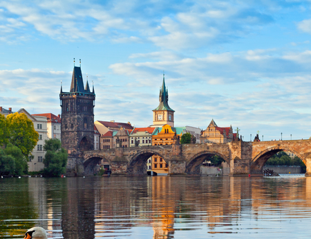 View of the river under the Charles Bridge in Prague