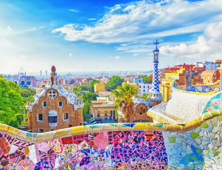 Panoramic view of Park Guell, Barcelona, Spain