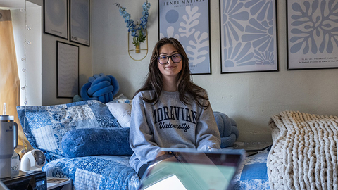 Student in her dorm room