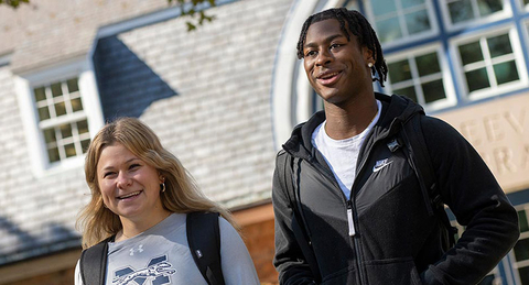 Students outside library