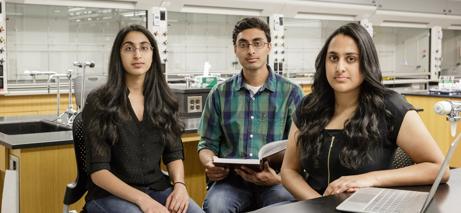 Med school-bound Kanakamedala triplets sit in Moravian University super lab days before graduation